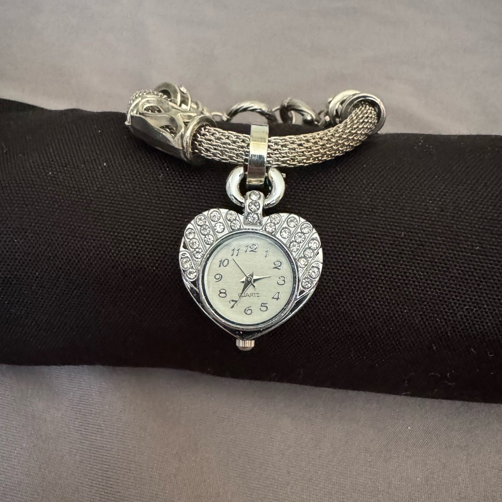 CLEARANCE Silver Heart Charm Bracelet Watch